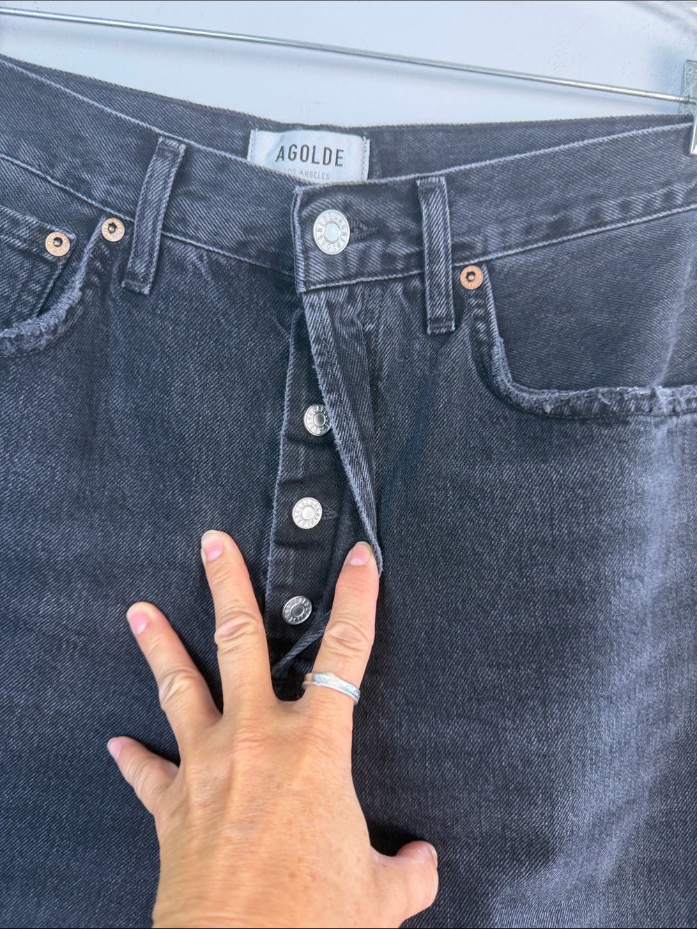 Agolde Dame High Rise Wide Leg Jeans Hitch Black 28 Regenerative Cotton Denim - Picture 7 of 16
